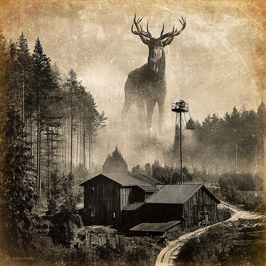 Wydruk na piance z serii Retro zwierzęta nocy wykonane za pomocą AI przy użyciu strony AdobeFirefly autor Wojciech Stachura