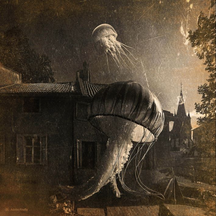 Wydruk na piance z serii Retro zwierzęta nocy wykonane za pomocą AI przy użyciu strony AdobeFirefly autor Wojciech Stachura